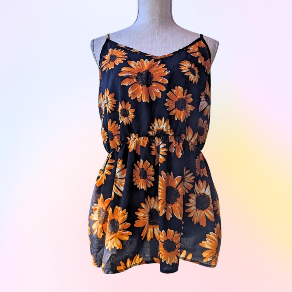 Cute sunflower sleeveless summer tank top, size 1XL